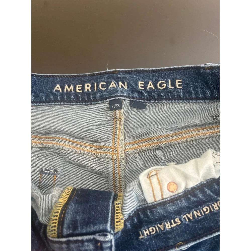 American Eagle Original Straight Flex Jeans Mens 38x30 Medium Wash Blue Denim